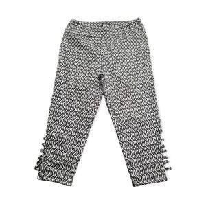 Venus Black & White Geometric Open Cut Bottom Ankle Cropped Slacks / Pants